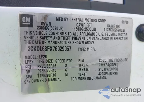 2007 Pontiac Torrent from USA, damaged, VIN 2CKDL63FX76029057